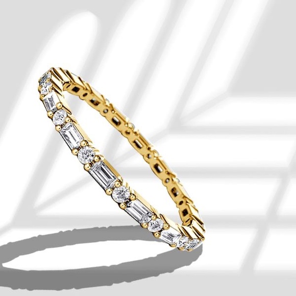 Italo Baguette Cut Eternity Wedding Band Dainty Wedding Band, size 5.75 - Picture 5 of 6